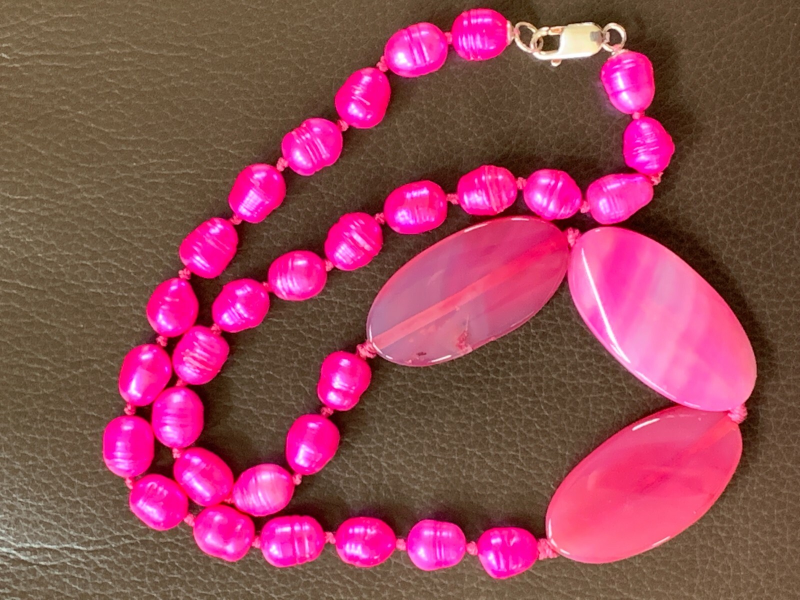 Pink Pearl Agate & Sterling Silver Necklace Strand 19 1/2 ” NEW 49.53cm Estate