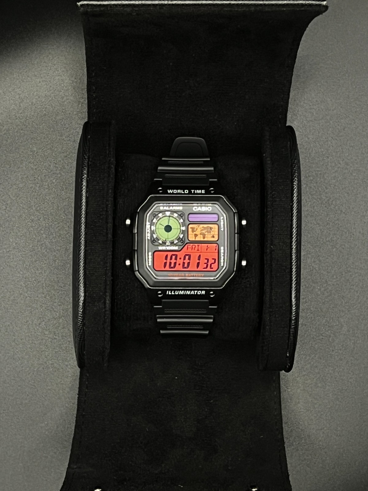 “Cyberpunk” | Custom 🔴🟢🟠🟣 Casio World Time Illuminator | Royale | AE-1200WH