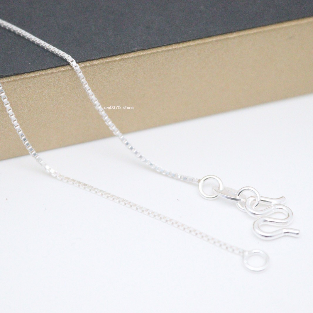 Pure 990 Fine Silver Chain For Women Thin 0.8mm Box Necklace Link 18inch /2-3g