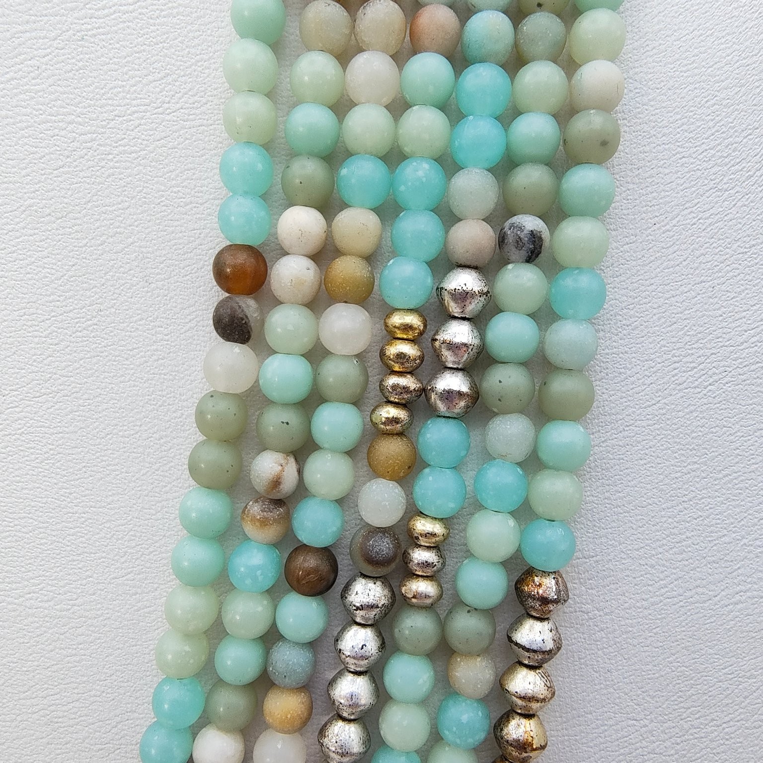 Boho Multi-Strand Beaded Necklace 18″ Amazonite Jasper Silver Tone Statement