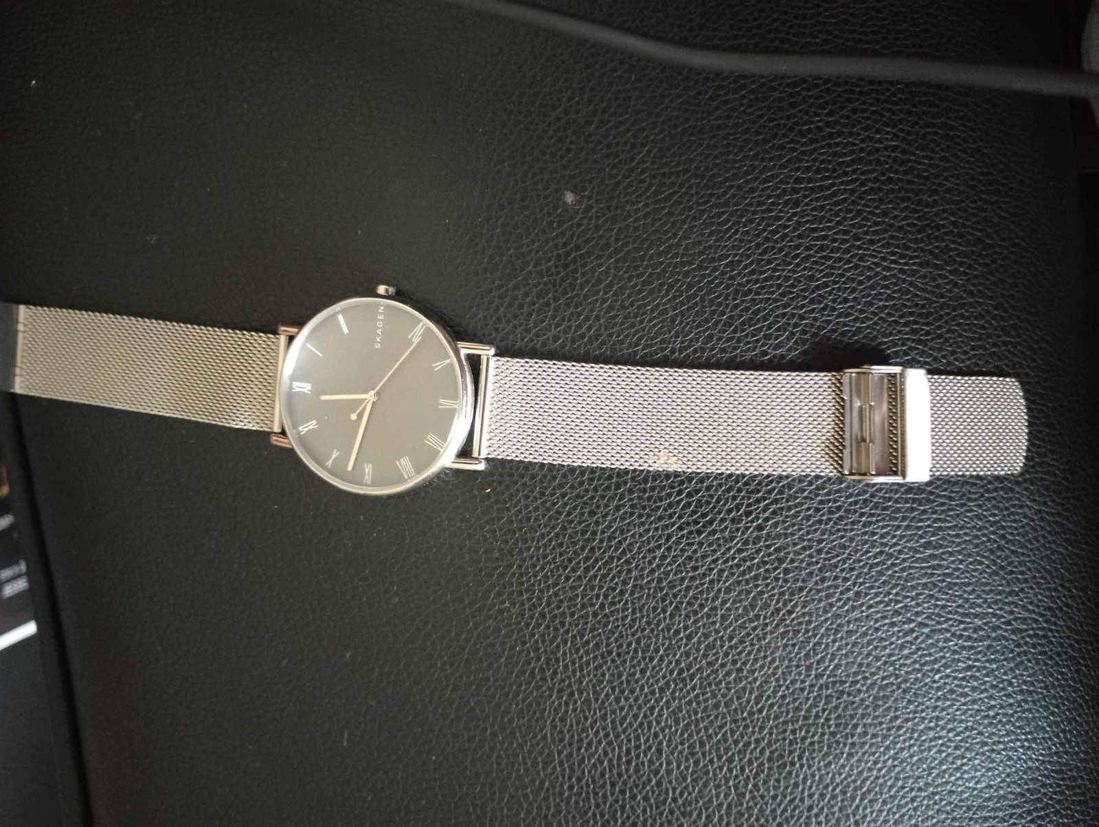 Skagen Watch, metal bracelet gray background
