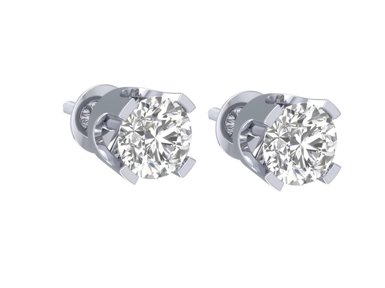 Solitaire Studs Earrings SI2 H 1.01 Carat Natural Diamond Screw Back 14K Gold