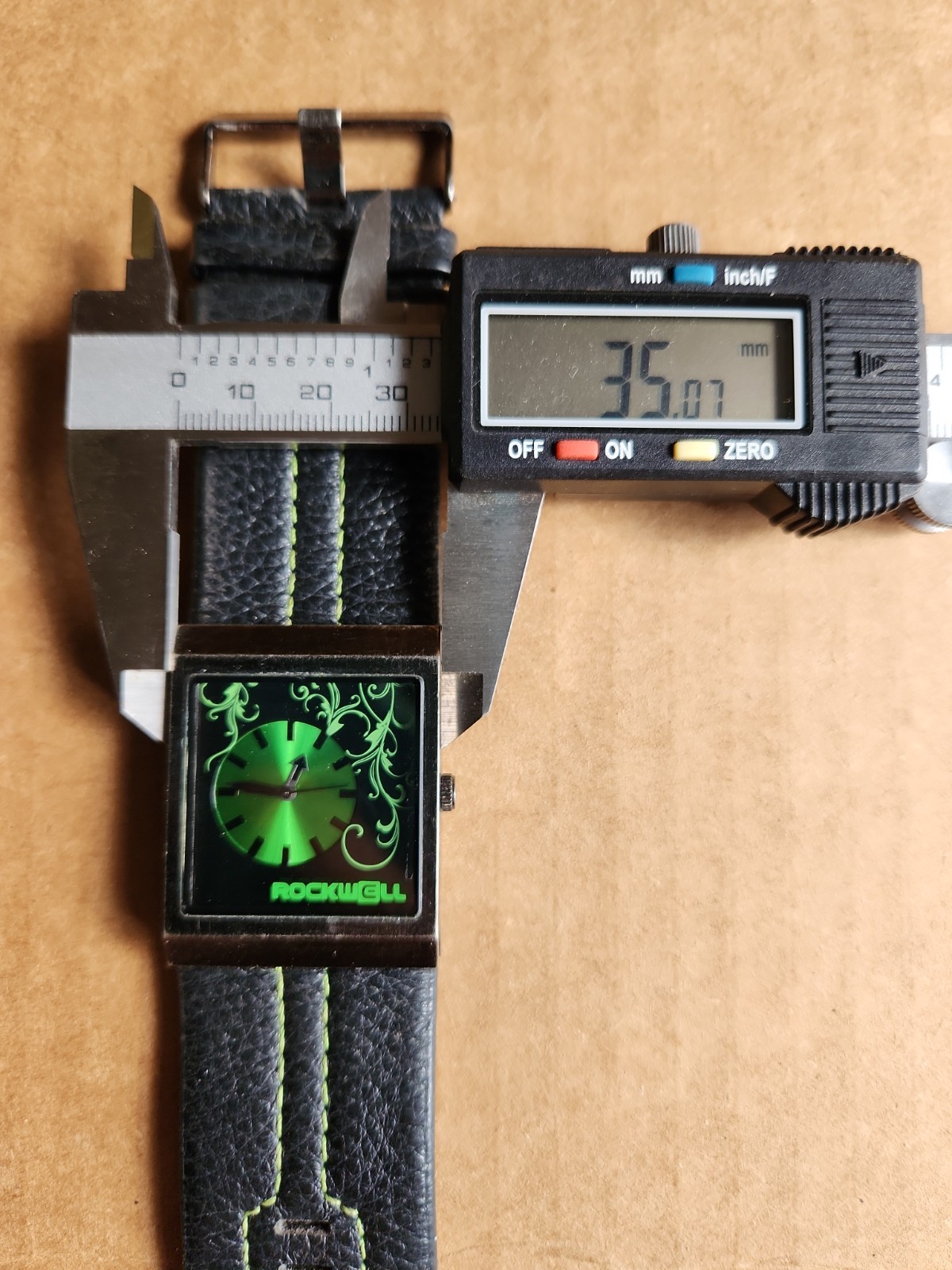 ROCKWELL VOGUE MERCEDES GREEN WRISTWATCH WITH BLACK BAND & NEW BATTERY WORKS