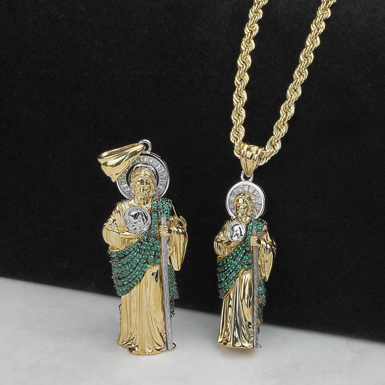 10k & 14k Gold Velco 3D San Judas CZ Pendant Necklace