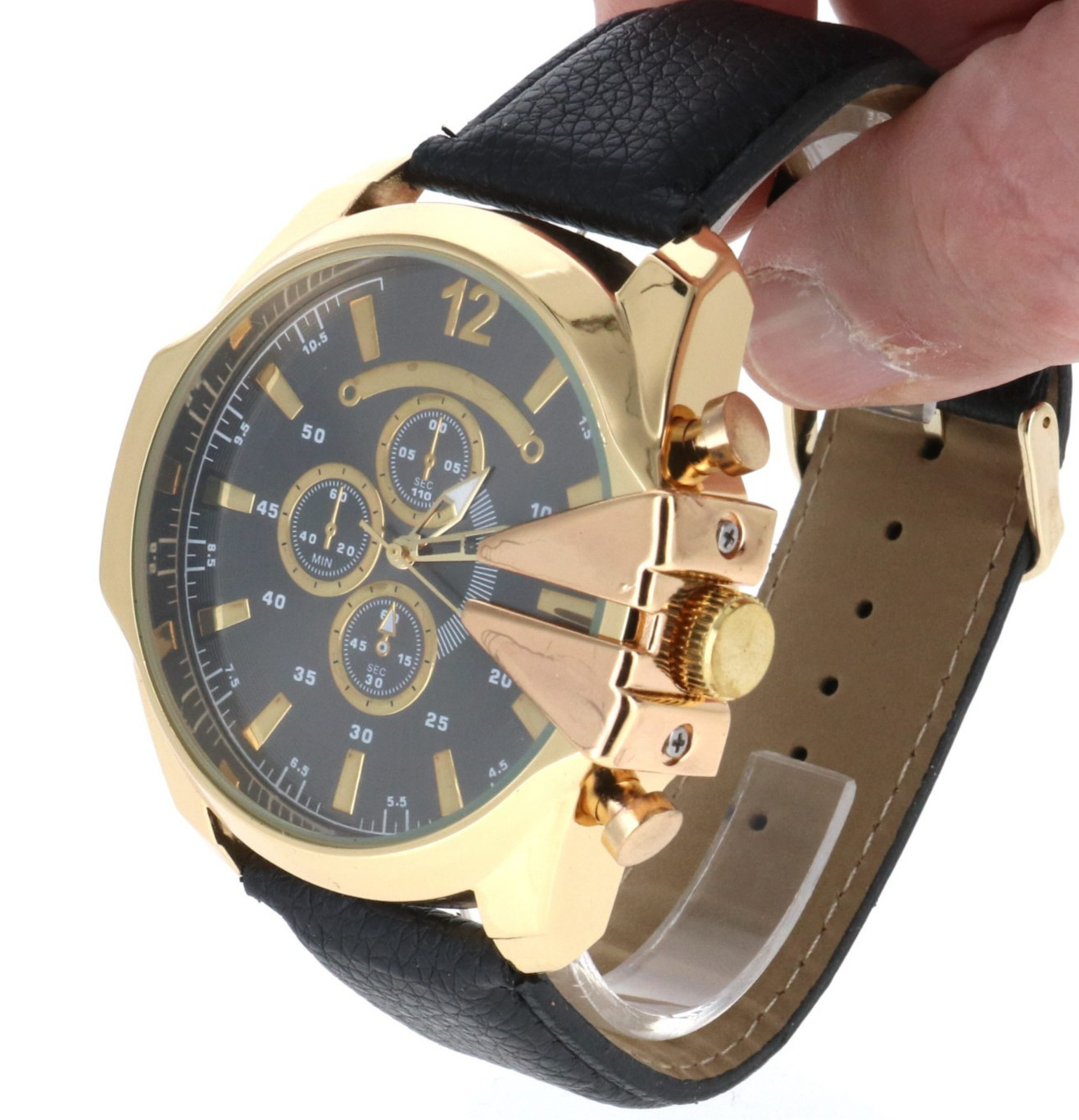 Montres Carlo Men’s Fashion Luxury Leather Band Sport Hip Hop Wrist Watch 53mm
