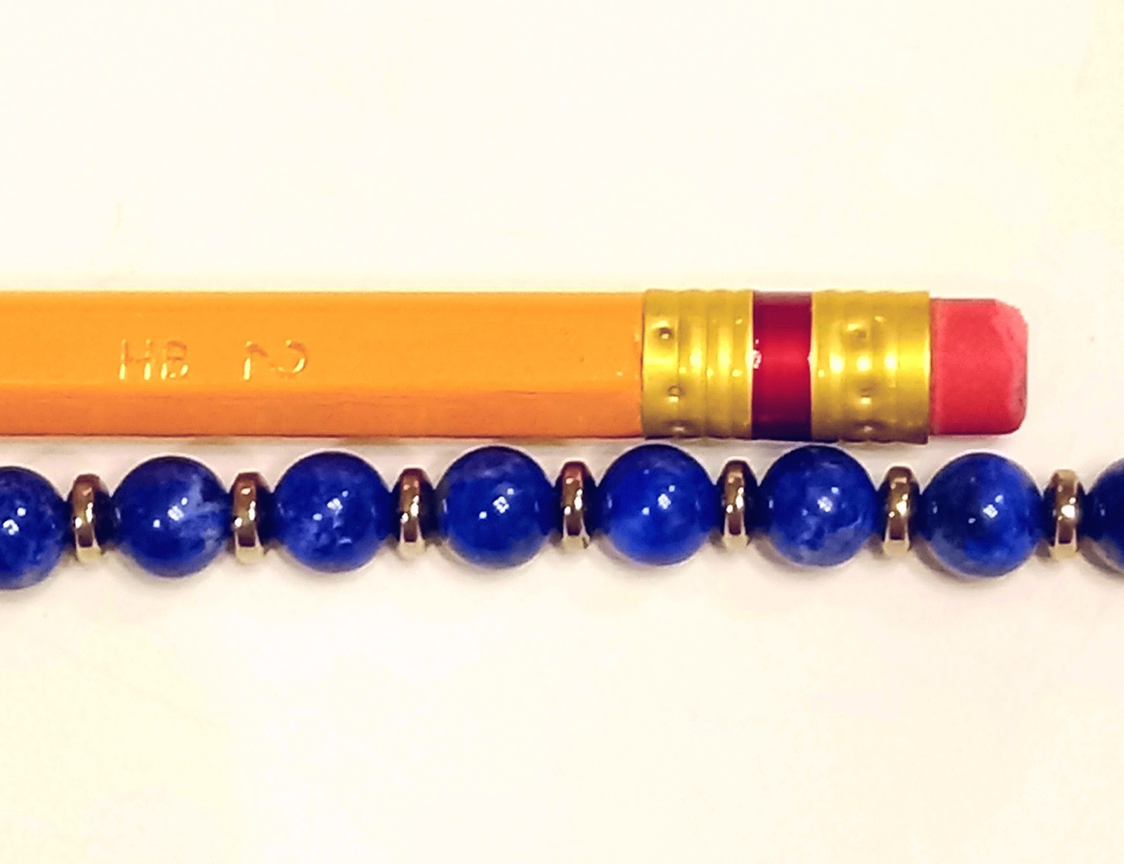 Ladies 6 mm LAPIS & Gold Disc Bracelet 14K GOLD Clasp Knotted CUSTOM LENGTH