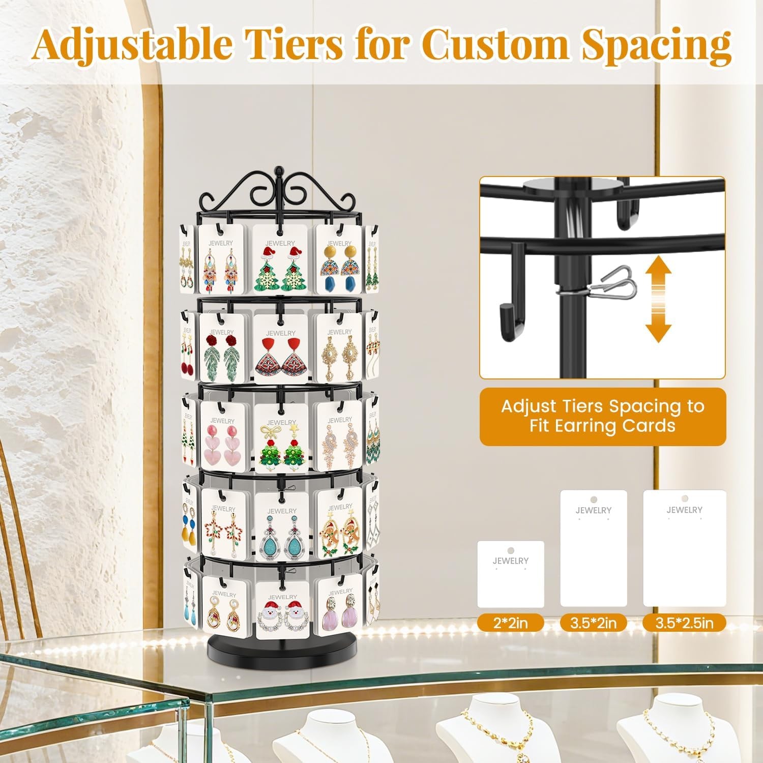EsLuker.ly Earring Holder Organizer Rotating Display Tree Stand, Adjustable H…