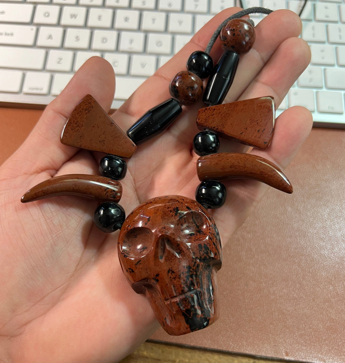 Tribal Skull Necklace, Mictlantecutli Mahogany Obsidian and Black Obsidian (#17)