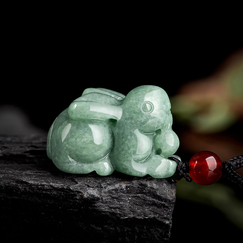 Natural Jadeite A Grade Jade Pendant Green Jadeite Lucky Zodiac Rabbit Pendant