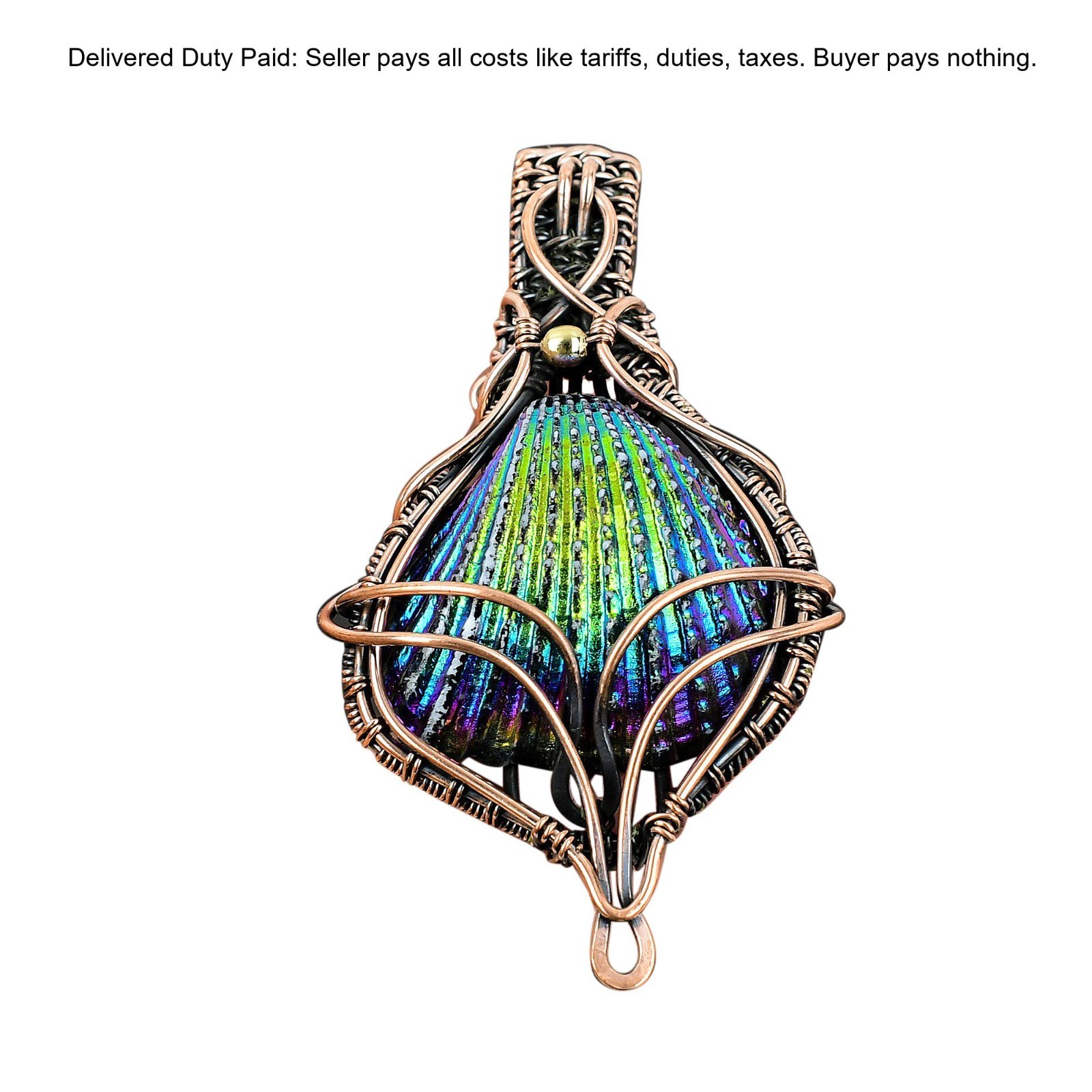 Natural Titanium Coated Shell No Stone Wire Wrapped Mother New Pendant Copper