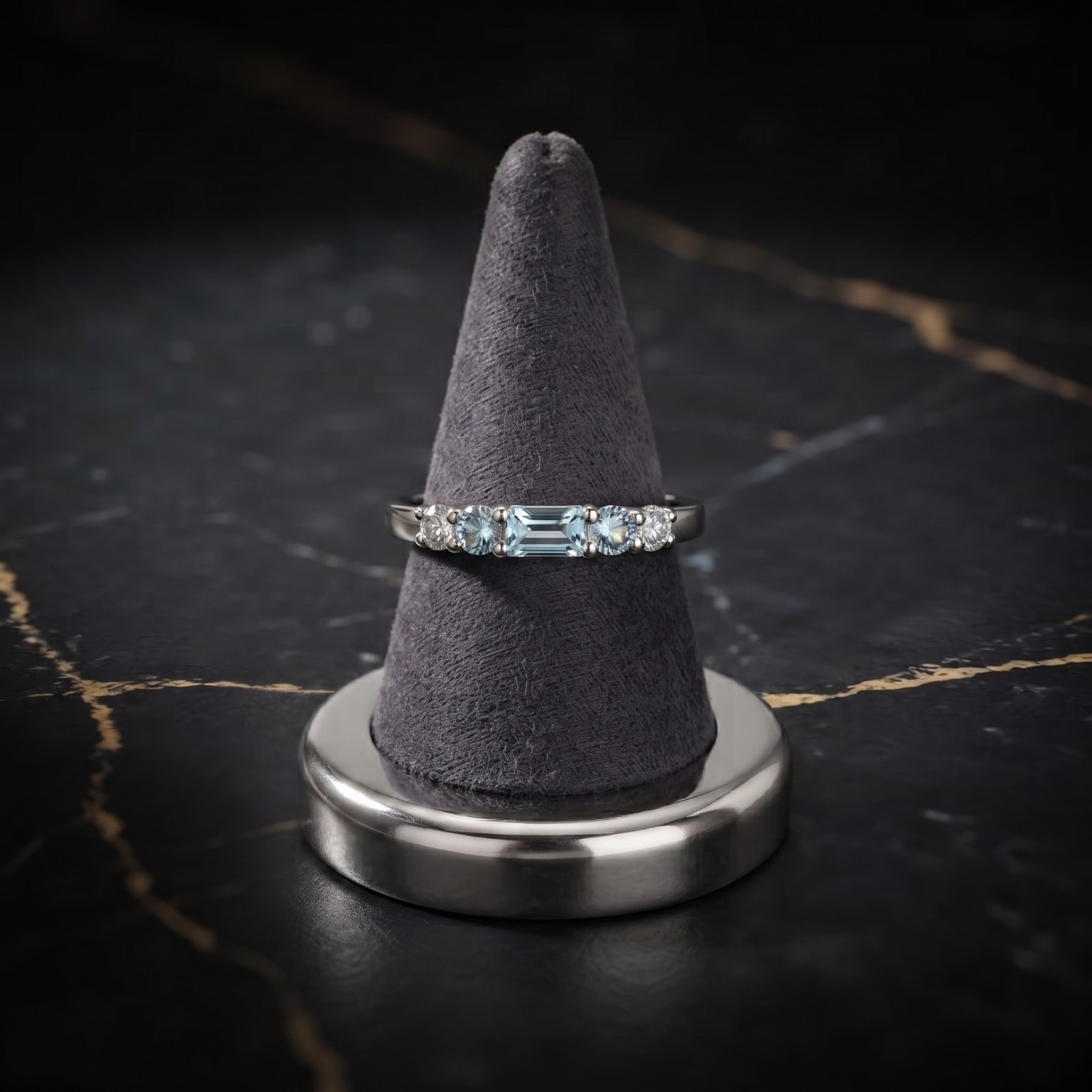 Emerald Cut 2.80 Ct Natural Aquamarine & Diamond Solid 14K White Gold Fun Ring
