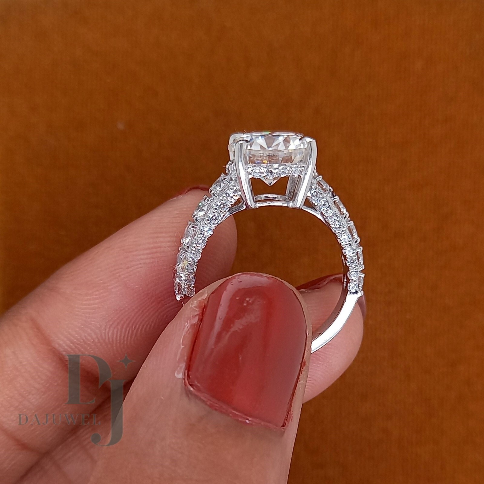 Solid 14K White Gold 3 Ct Excellent Round Cut Moissanite Engagement Ring