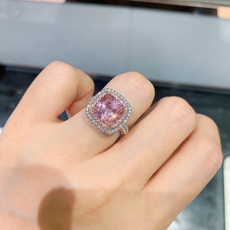 Pink and Yellow Square Zirconia Ring, Adjustable