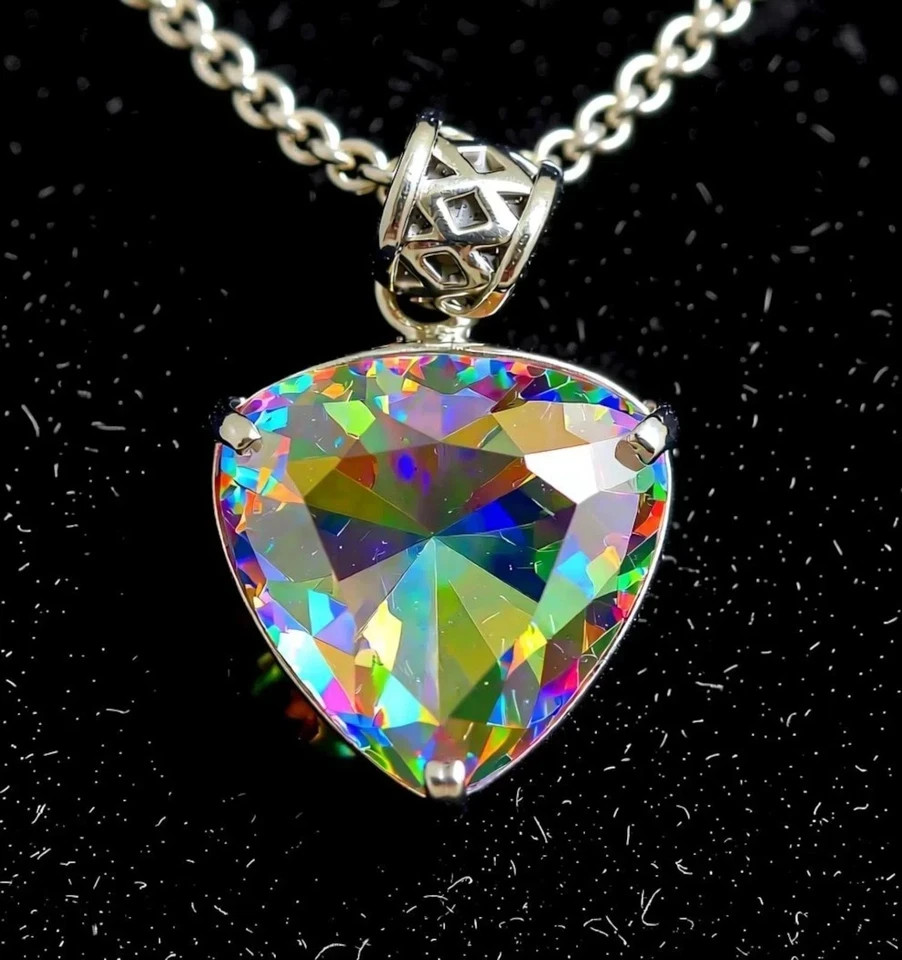 100 Ct+ Natural Mystic Topaz Trillion Cut 925 Solid Silver Pendant Gemstone