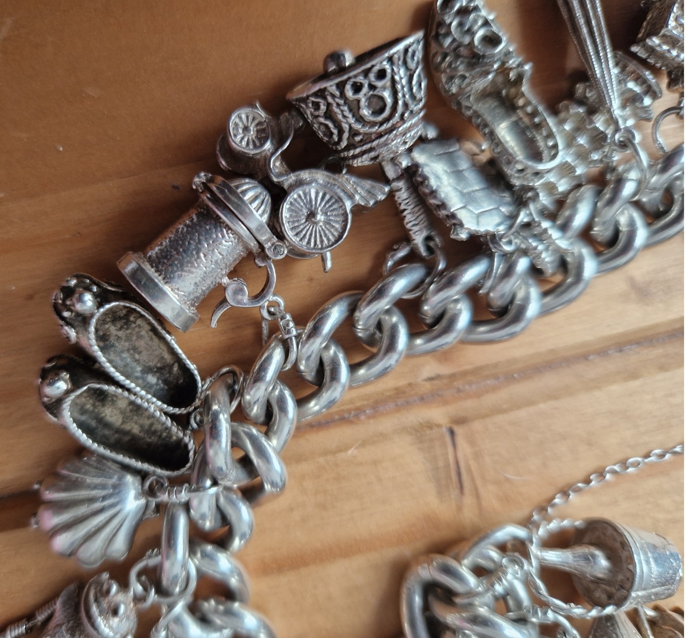 Vintage Very Heavy Silver Charm Bracelet 153g