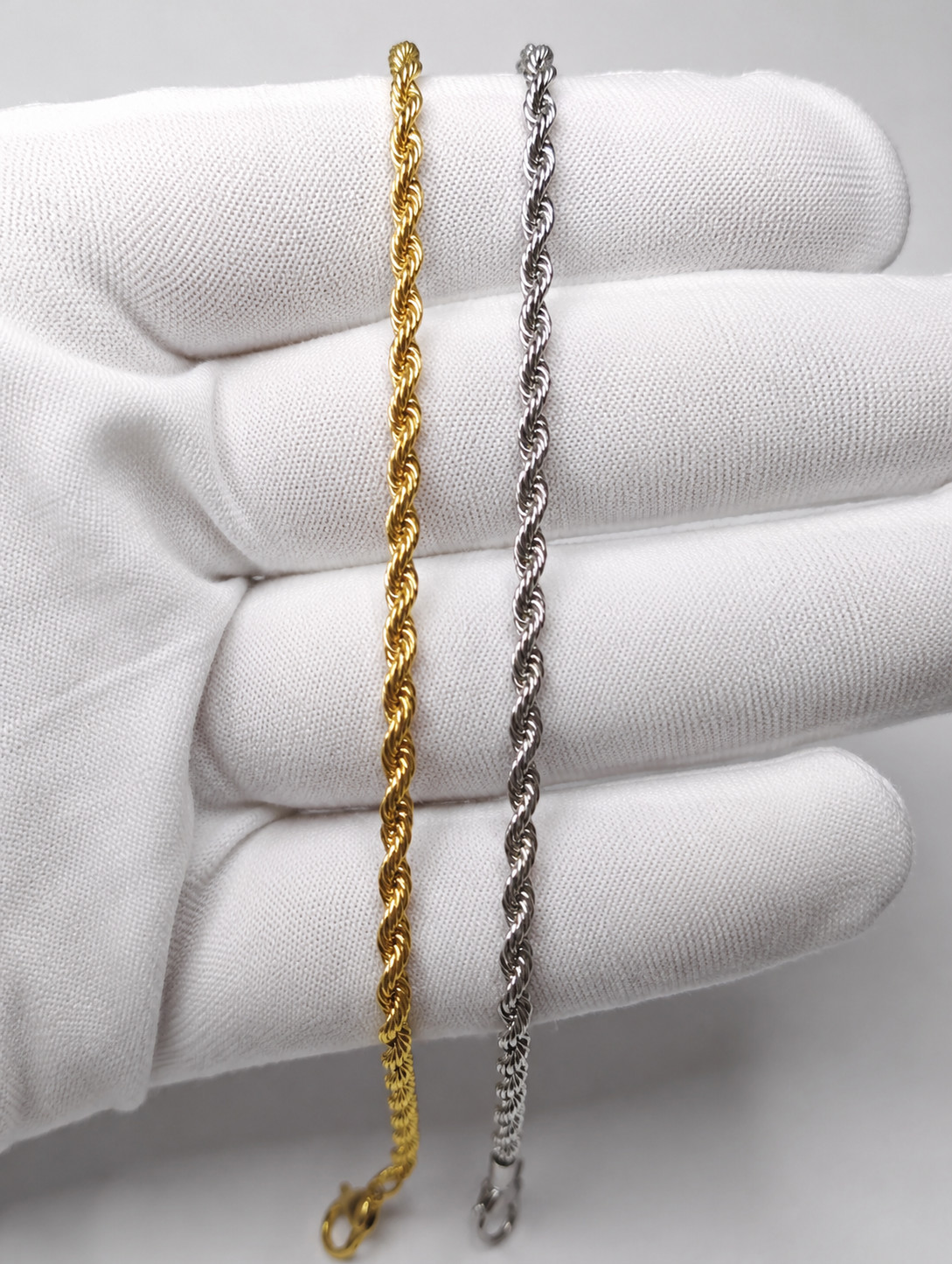 Stainless Steel Gold Plated Rope Chain Bracelet 3mm Unisex Hip Hop Jewelry