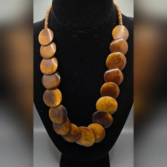 Camel Bone Disc Necklace Discs Approx 30mm Dia 19″ Long