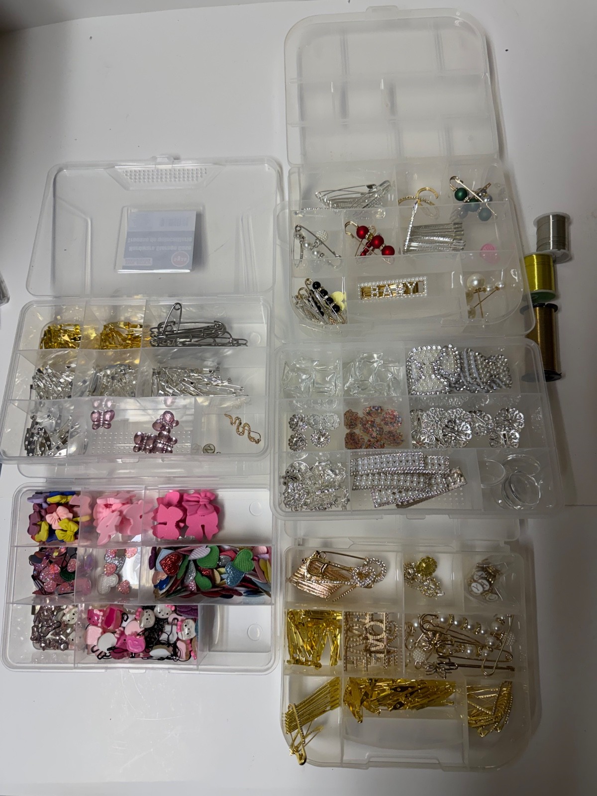 Large DIY Brooch Pin Craft Supplies Lot Rhinestones Pearls Safety Pins Charms