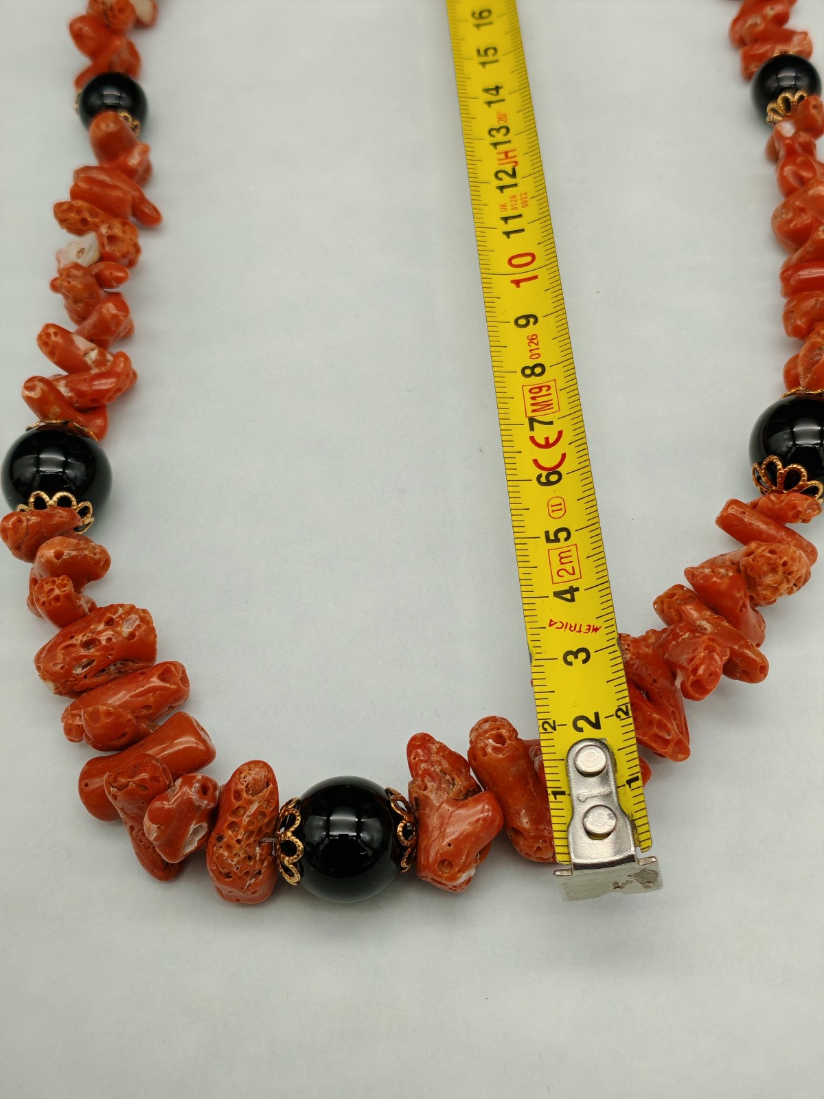 Women’s Red Coral Necklace of Sardinia Black Onyx Silver Italian Jewelry