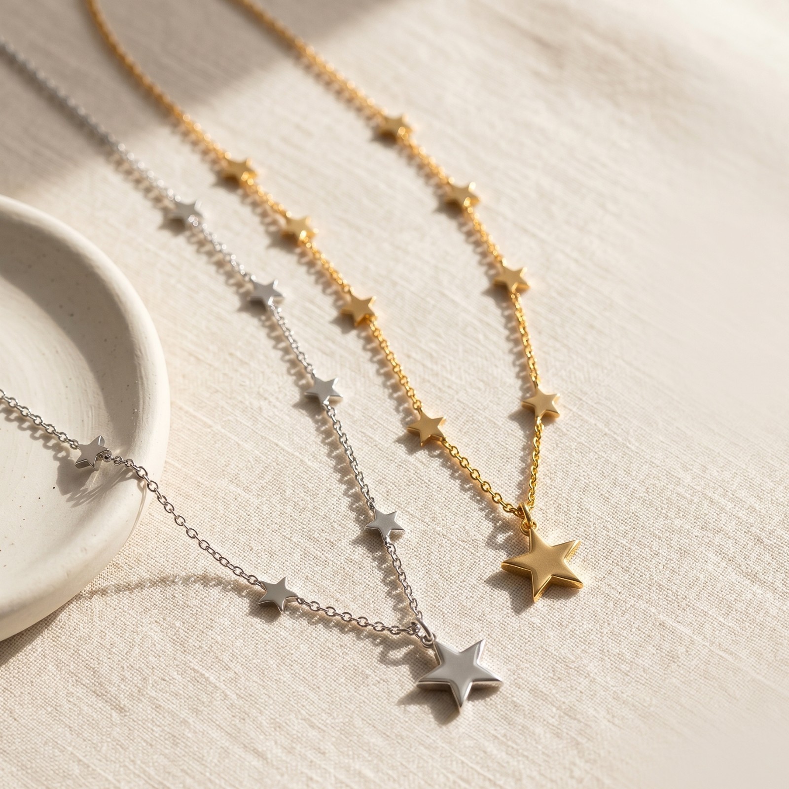 S925 Sterling Silver Multi Star Necklace, Dainty Charm Star Chain Necklace