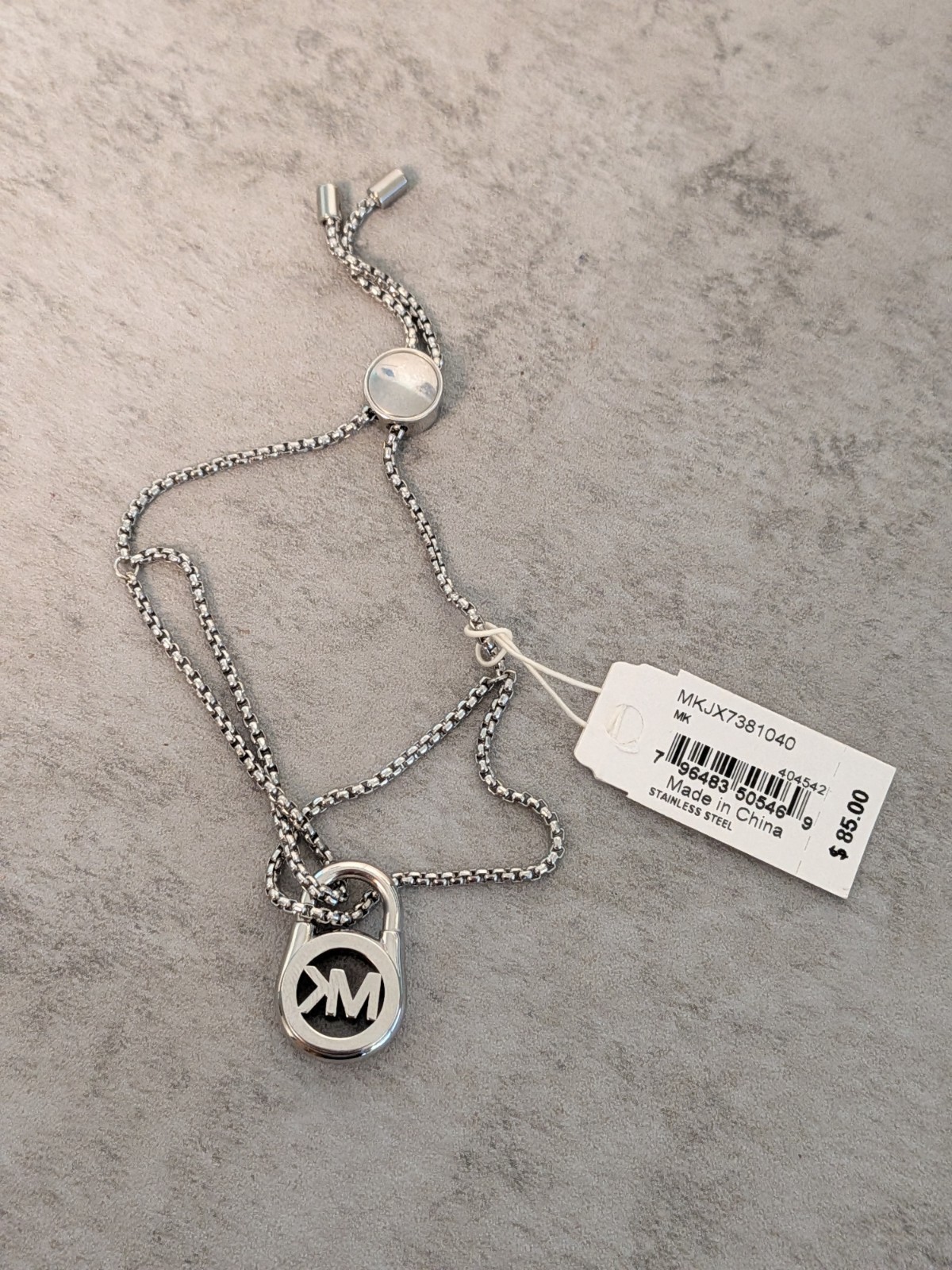 Michael Kors Padlock Silver Chain Adjustable Slider Bracelet NWT