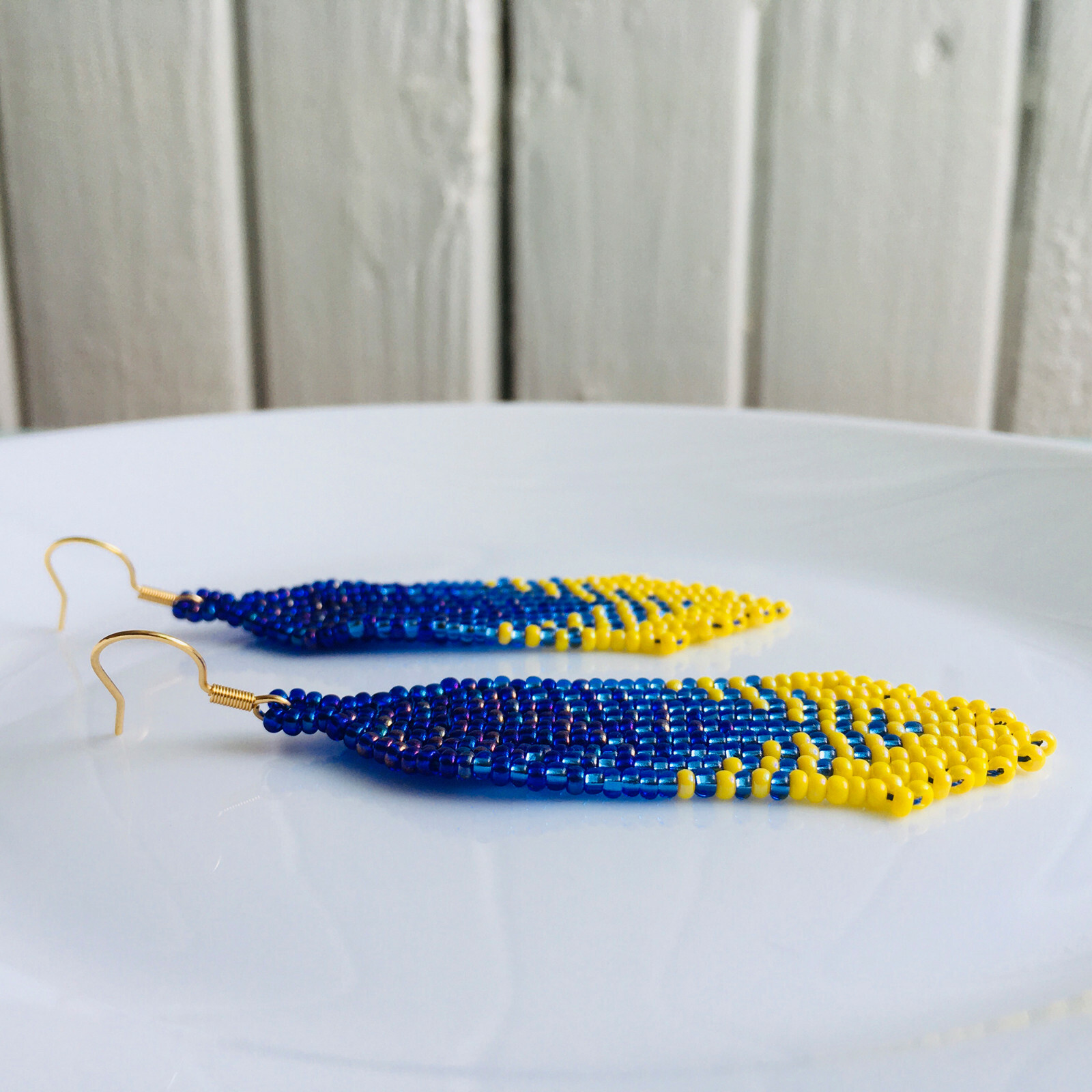 Ukraine beaded earrings, Gradient earrings, Ukrainian flag seed bead earrings