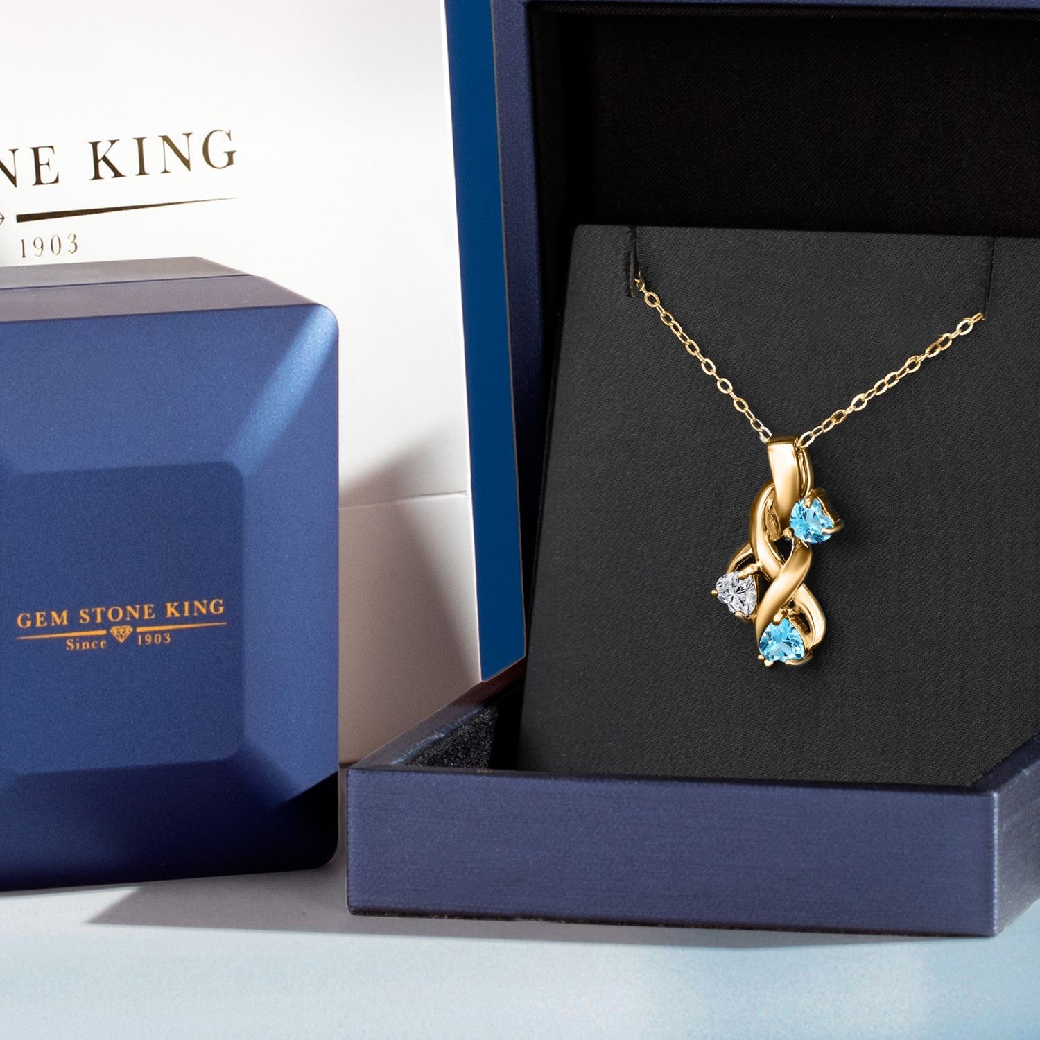 1.54 Ct Lab Grown Diamond Swiss Blue Topaz 18K Yellow Gold Plated Silver