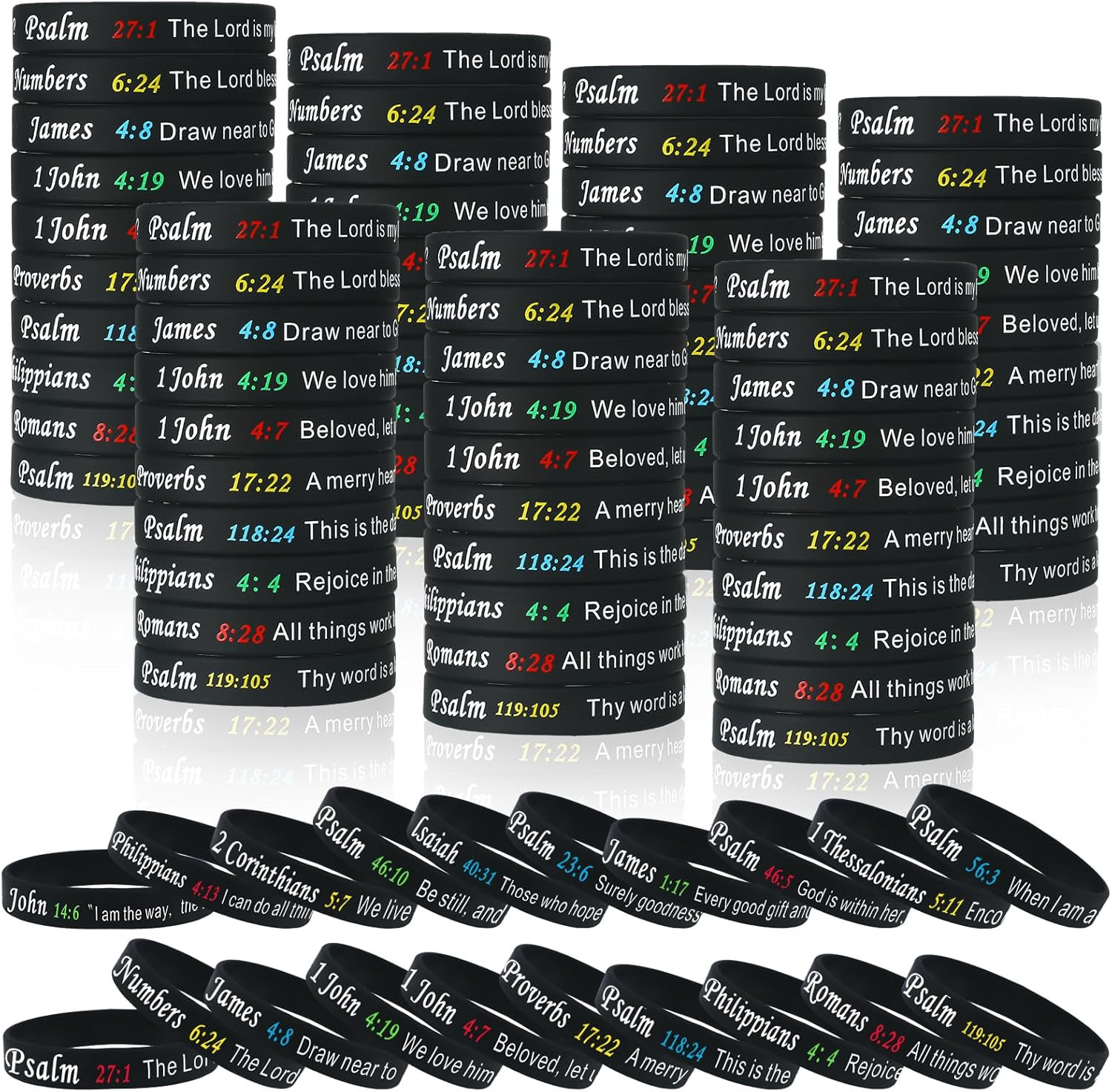 120 Pieces Bible Verses Bracelets Motivational Quote Rubber Wristbands Christian
