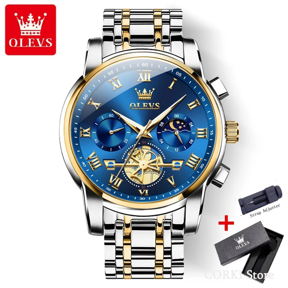 OLEVS 2859 Luxury Stainless Steel Waterproof Quartz Watch for Men Chronograph Lu
