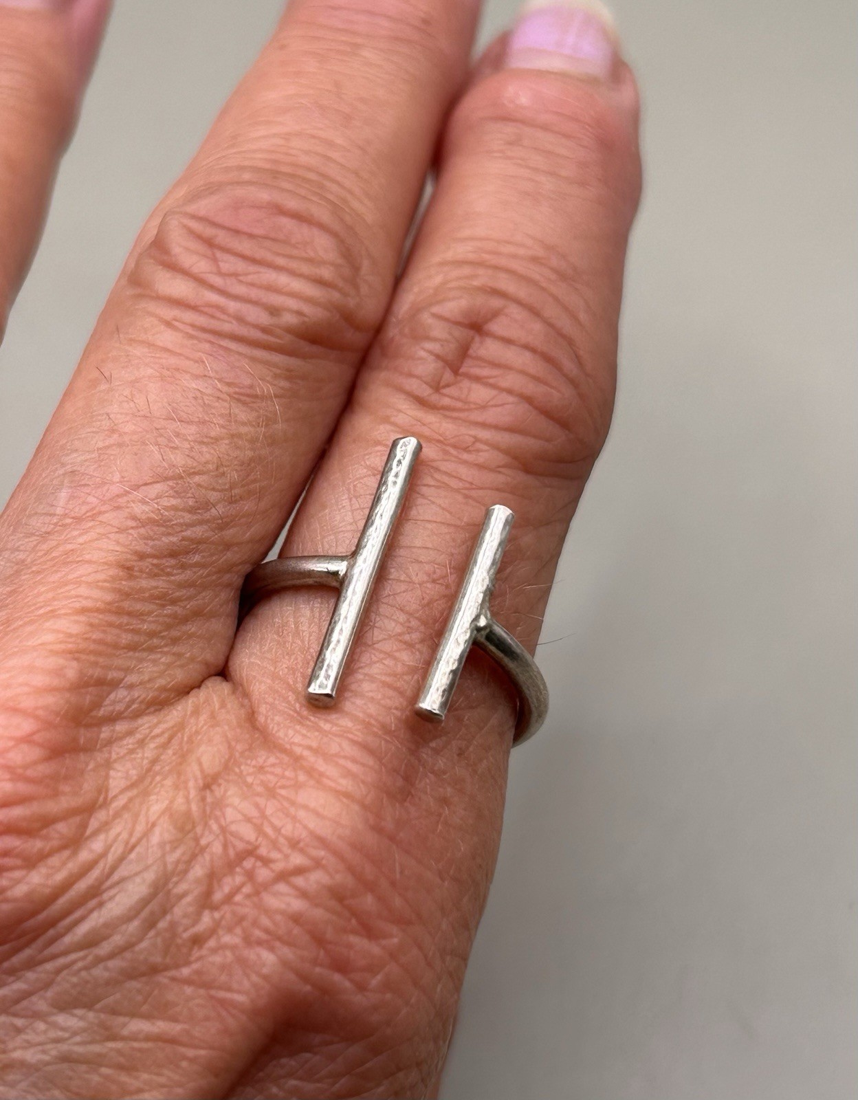 NEW 925 Silver Parallel Open Bars Ring Adjustable size in pics S 1/2 Minimalist