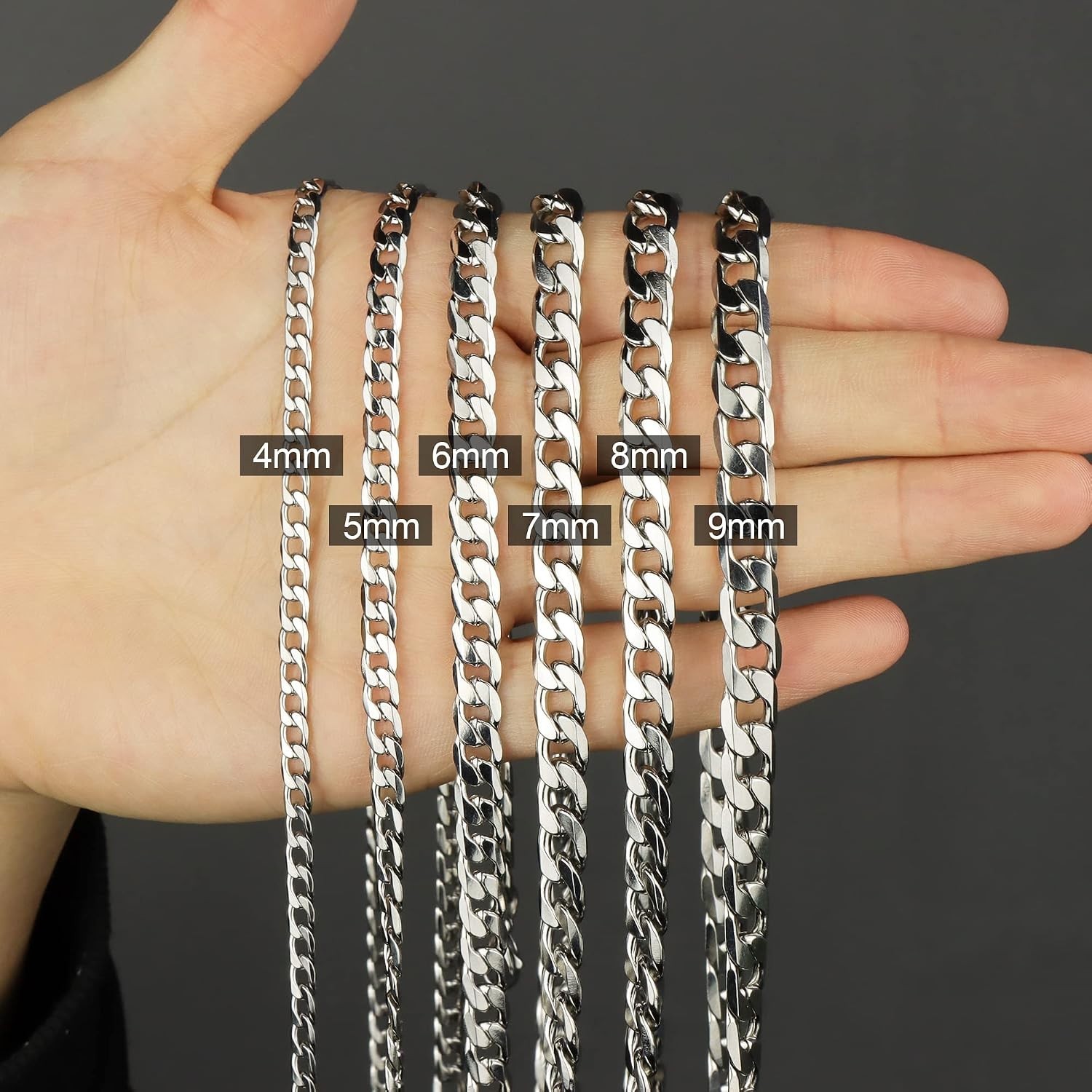 18-40″MEN Stainless Steel 3/4/5/6/8mm Silver Miami Cuban Curb Chain Necklace*155
