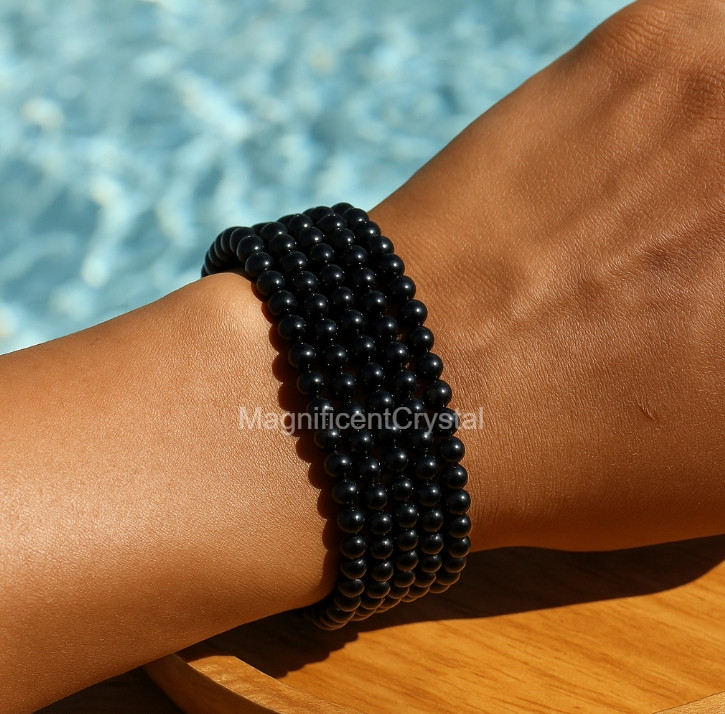 5pcs 4mm Natural Black Tourmaline Stone Bracelet Healing Crystal Jewelry Gifts