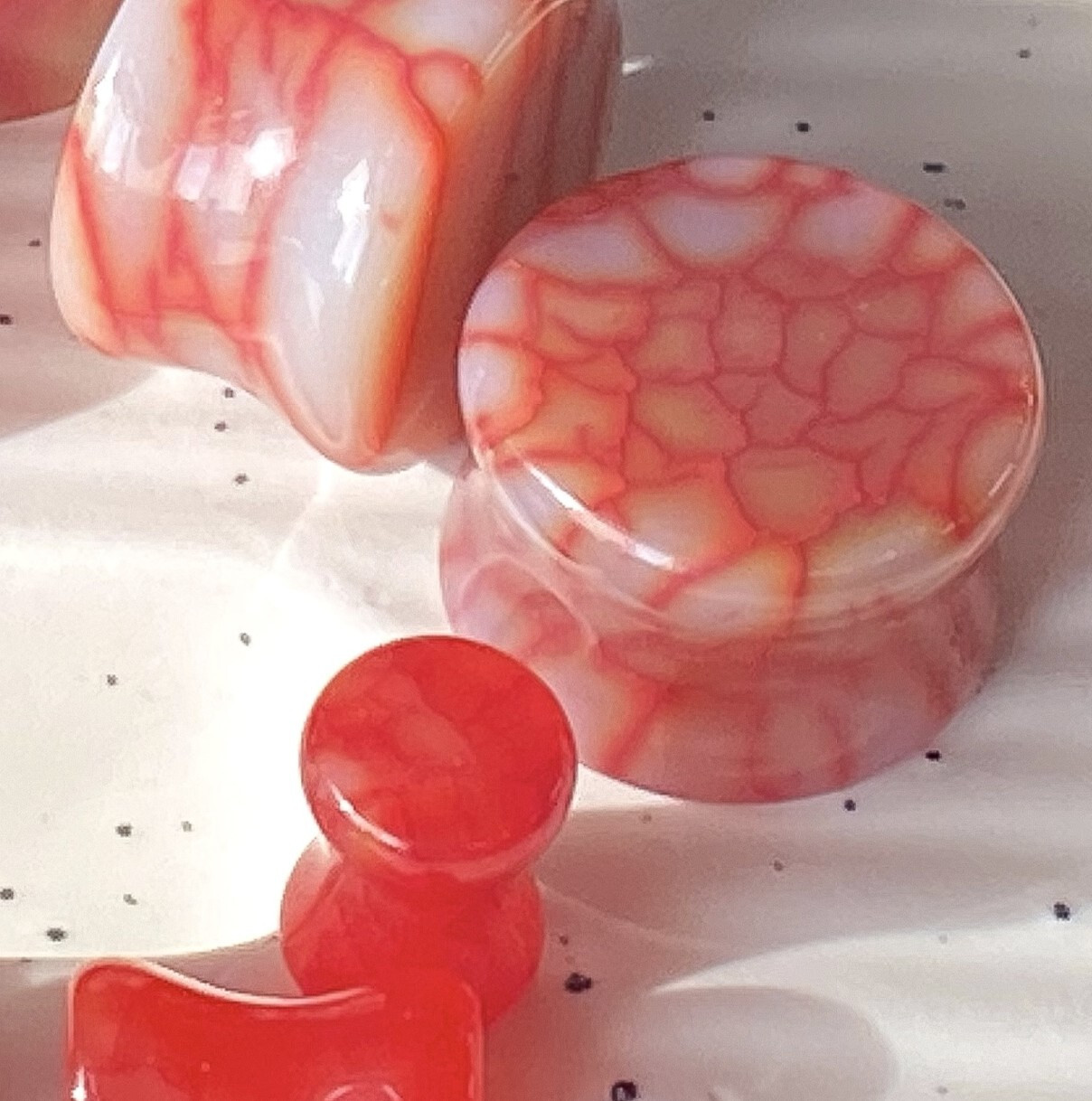 PAIR Red Dragons Vein Agate Stone Double Flare Plugs Organic Earlets Gauges
