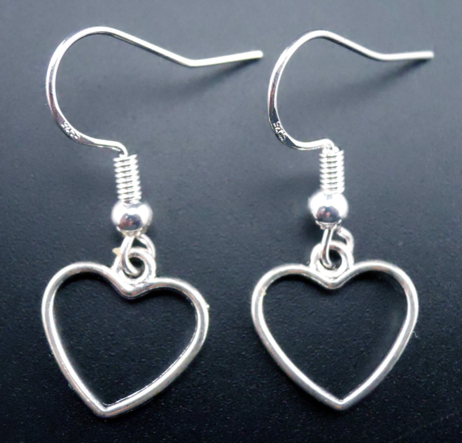 Heart Earrings Sterling Silver Ear Wires Hollow Heart Dangle – Small/Tiny NEW