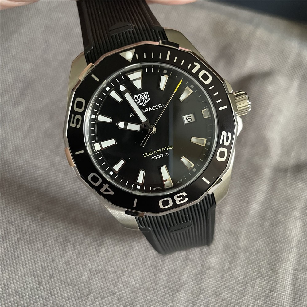 Tag Aquaracer 300M Black MEN’S WATCH Rubber STRAP WAY101A CLASSIC 43mm DIVER