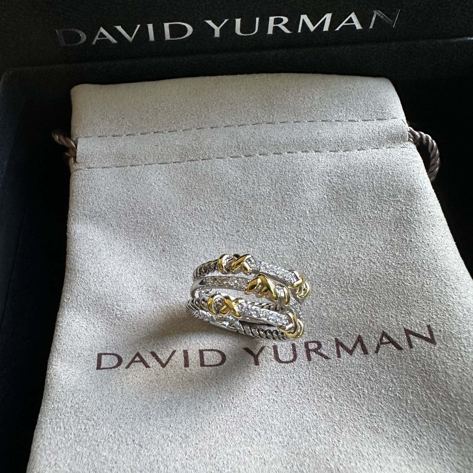David Sterling Silver Helena Ring with 18K Gold & Diamonds Size 6