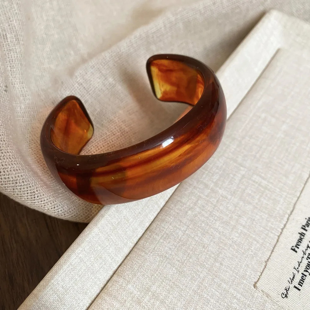 Acrylic Resin Open Cuff Bangle Women Irregular Round Layered Strand Jewelry