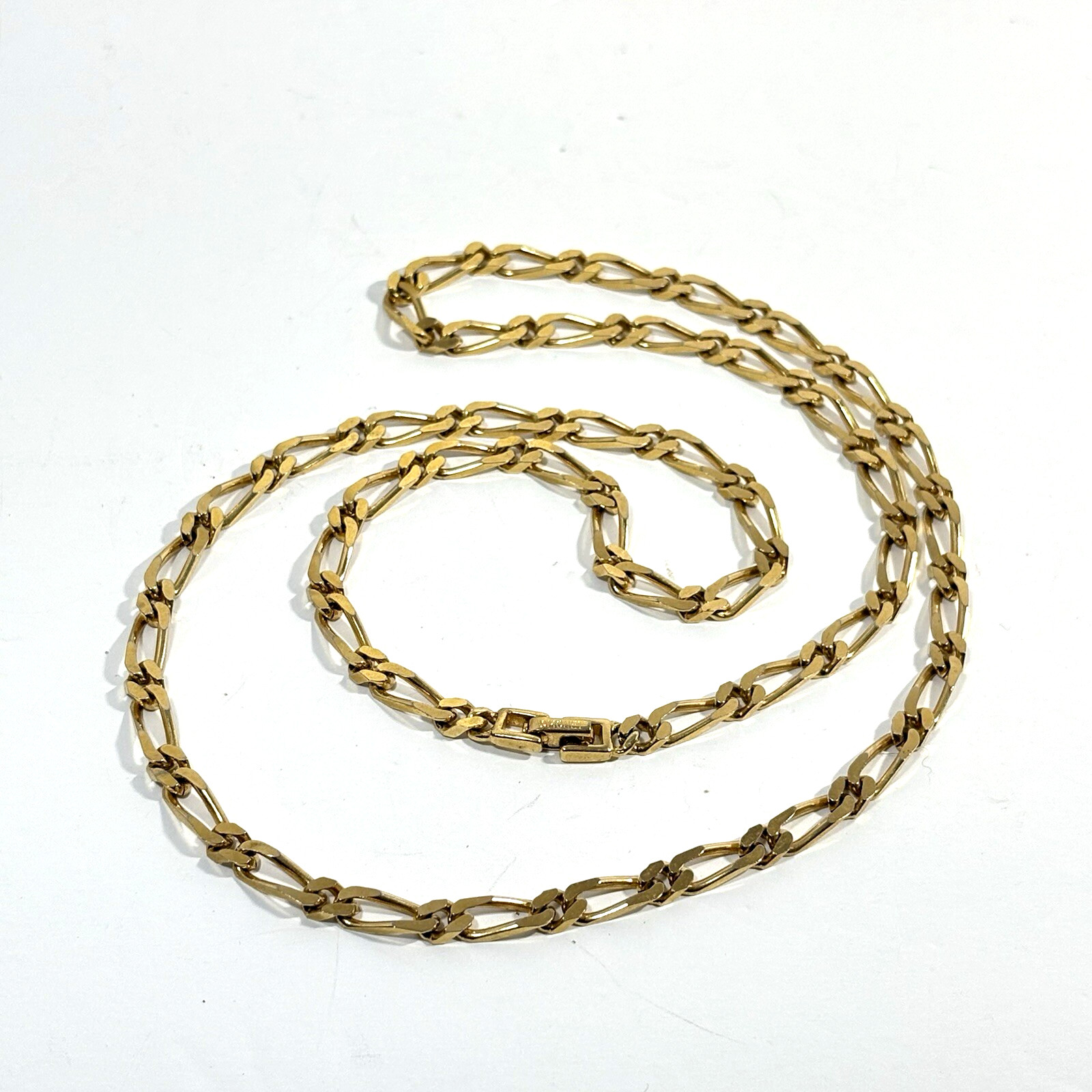 Vintage Signed MONET Gold Tone Chain Necklace Figaro Flat Link 30″