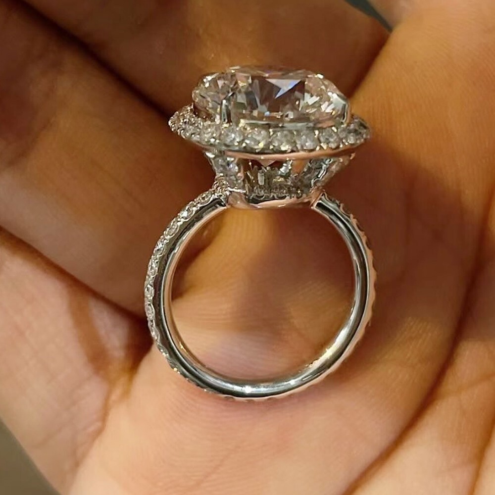 4.98 TCW Round Cut Moissanite Halo Engagement Ring 14K White Gold Plated