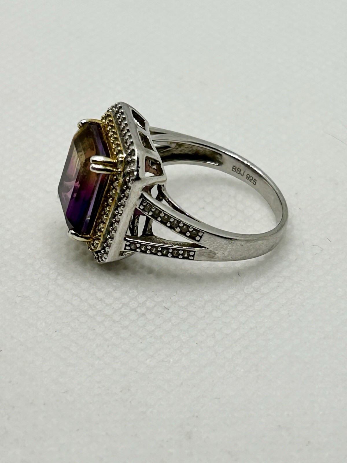 BBJ Bangkok Ratnataj Modern Vintage Style Ametrine Gemstone CZ BBJ 925 Ring Sz 8