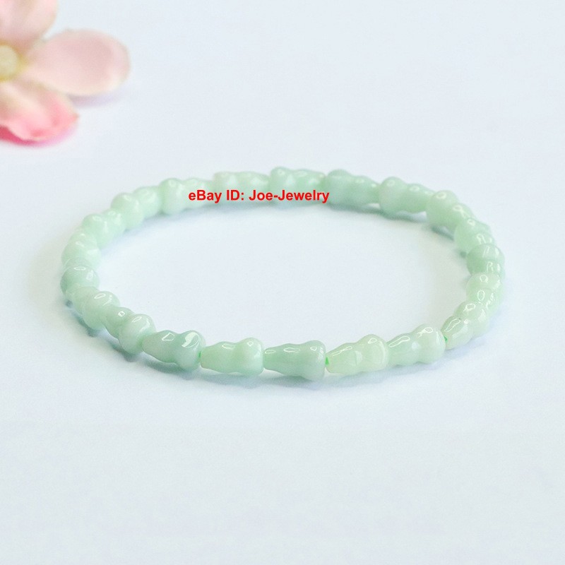 Natural Grade A Light-Green Jadeite Gourd Bead Bracelet 5mm Bead Elastic 15-16cm