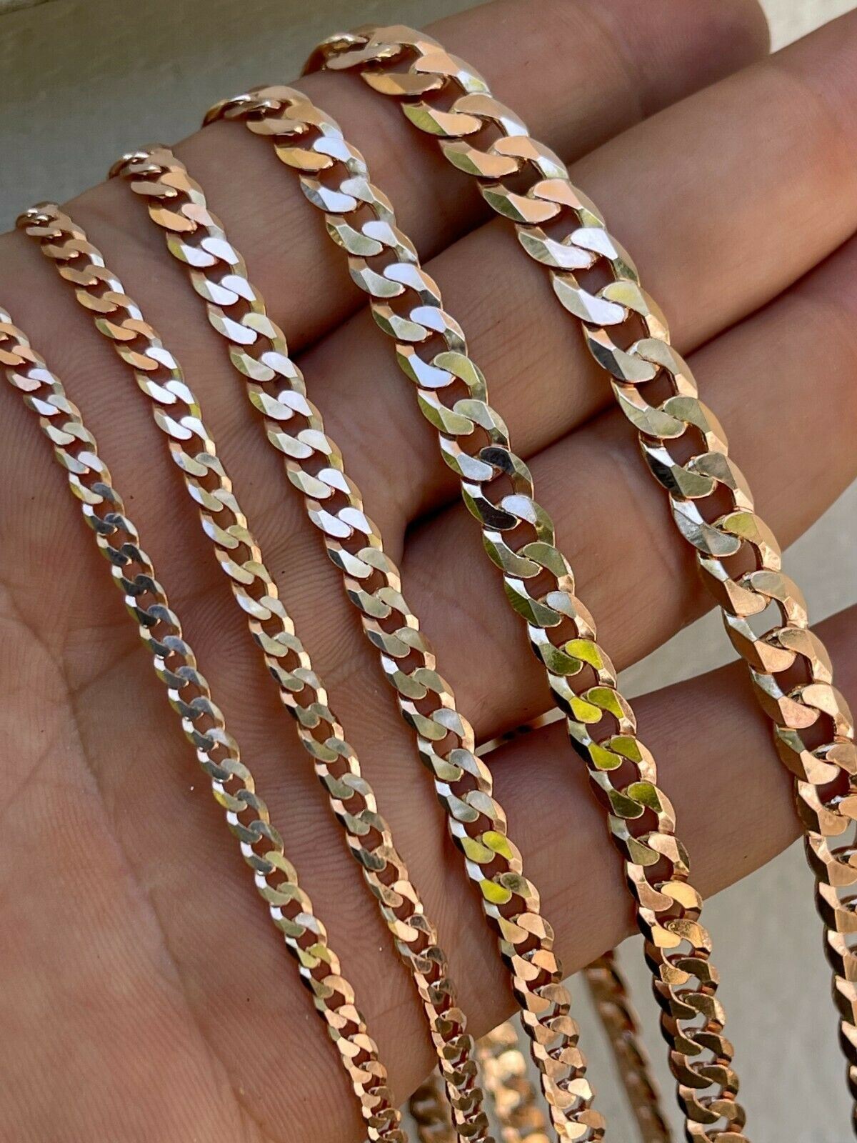 14k Rose Gold Plated REAL Solid 925 Silver Flat Cuban Link Chain Necklace 3-8mm