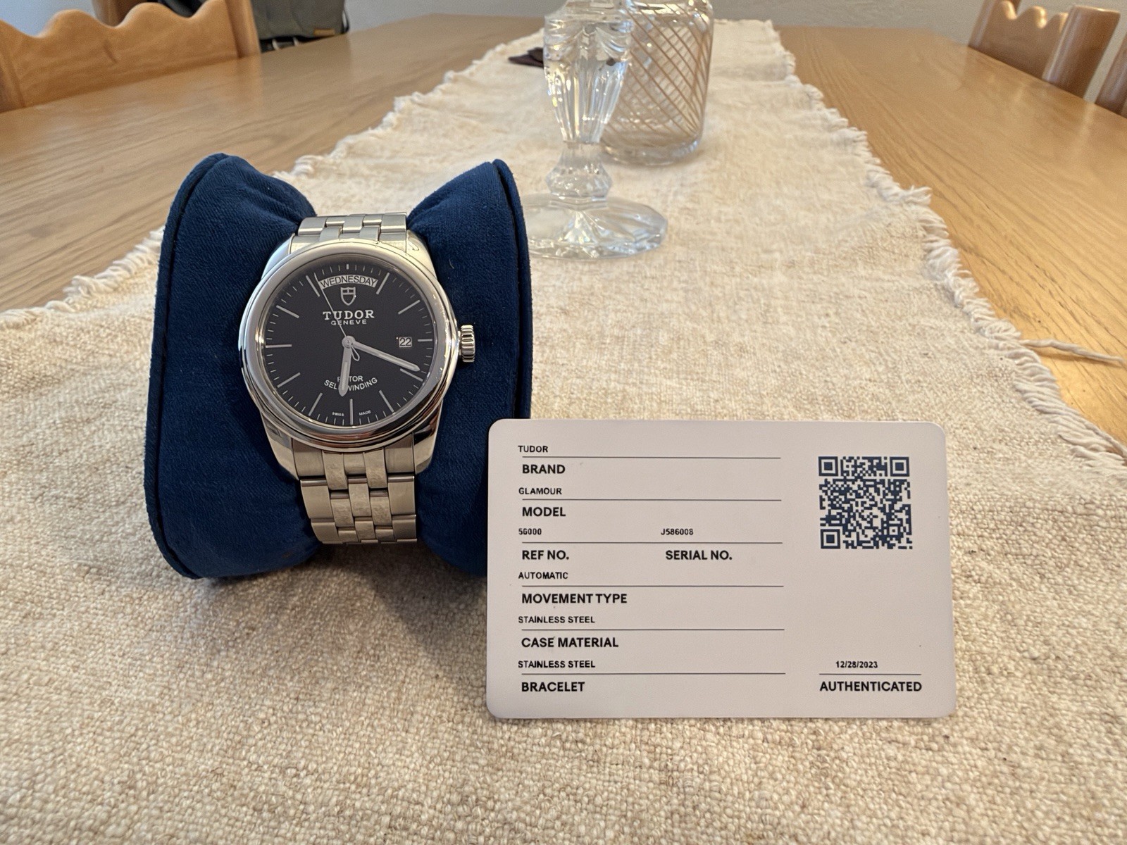 Tudor Glamour 56000 Automatic Watch Day Date Black Dial