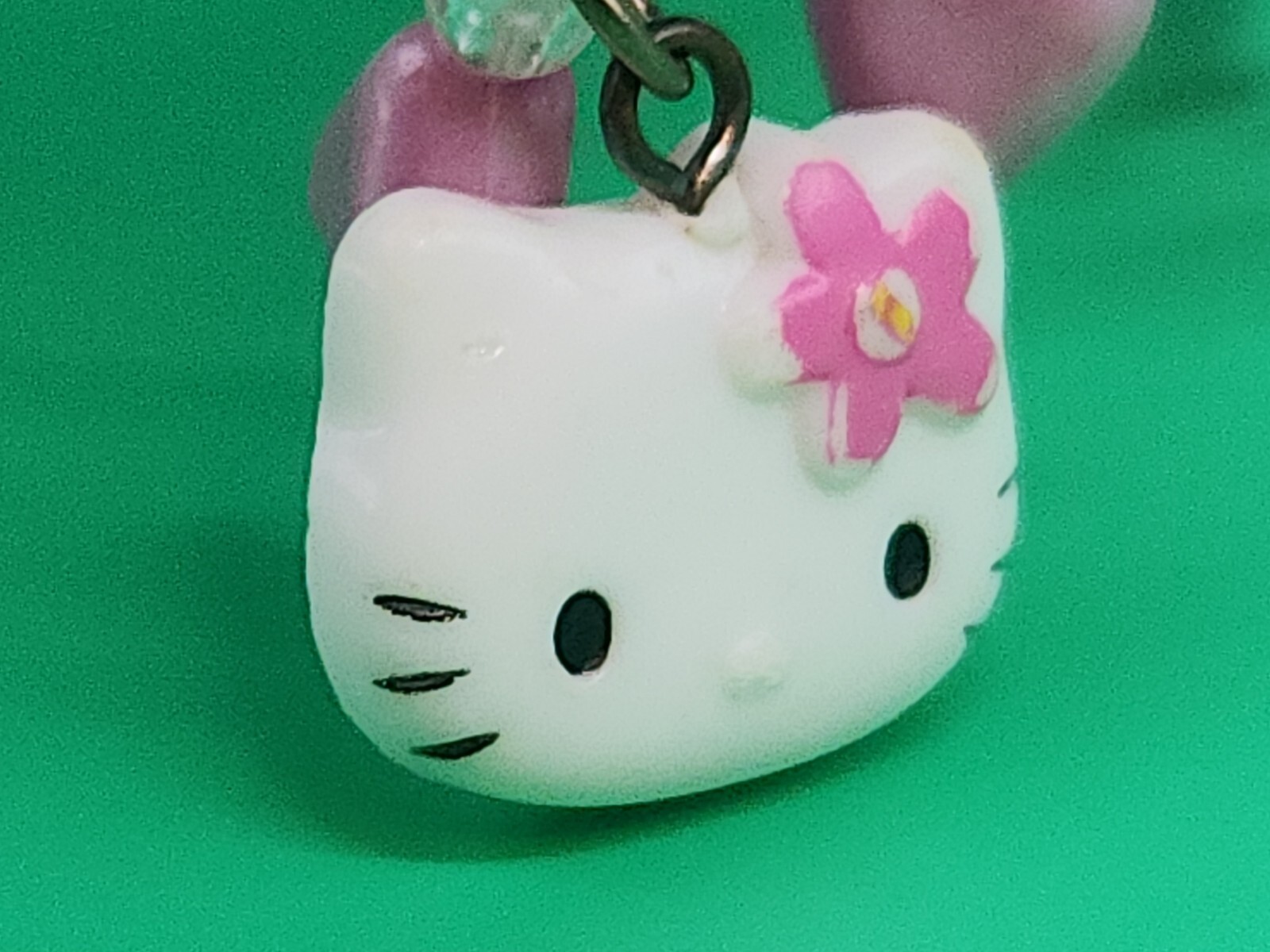 SANRIO Hello Kitty Necklace Bead Plastic Metal Pink Heart Flower Vintage Charm