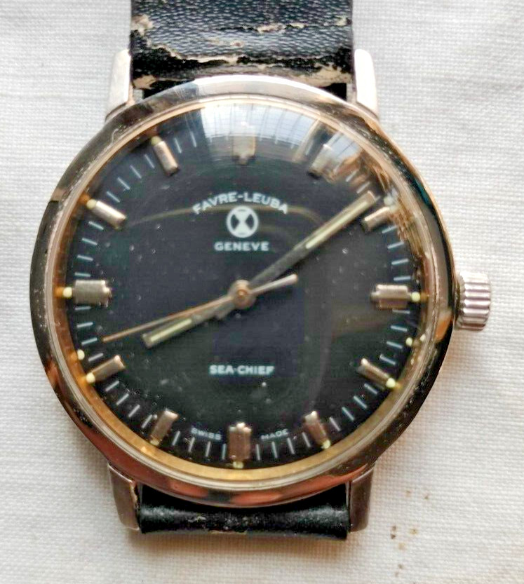 Favre Leuba Geneva Sea-Chief Grey-Black Dial Handwinding Wristwatch Vintage