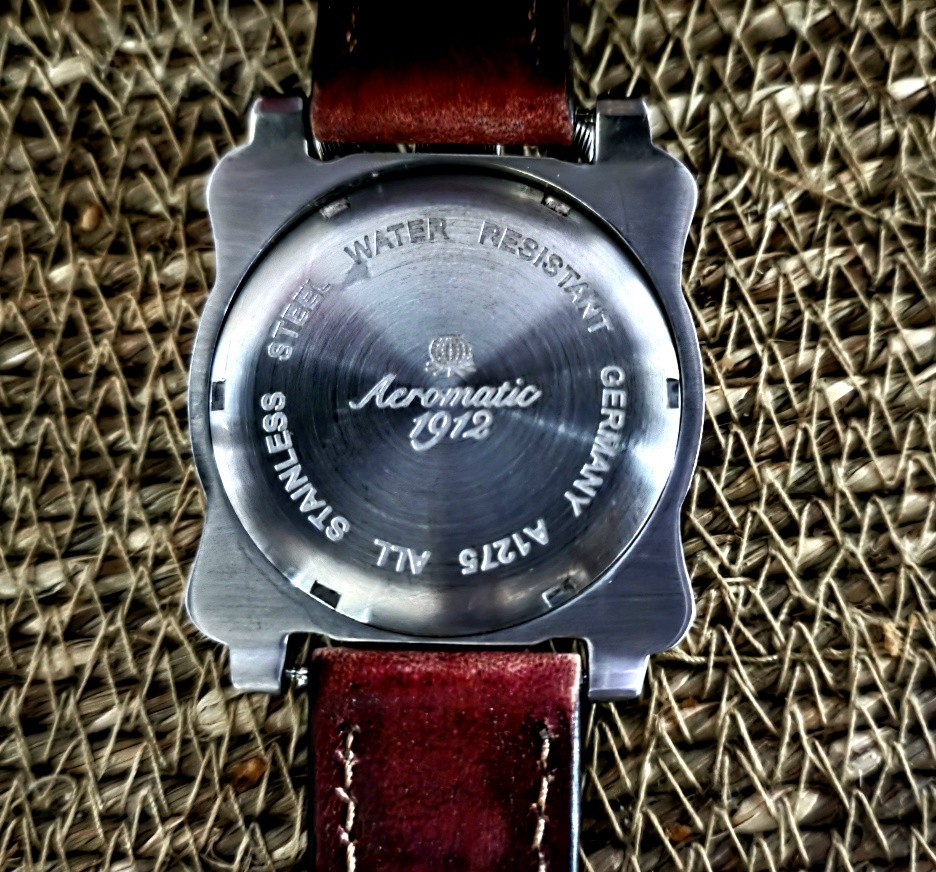 Aeromatic 1912 Men’s Quartz Analog Watch Date White/Red Dial Brown Leather