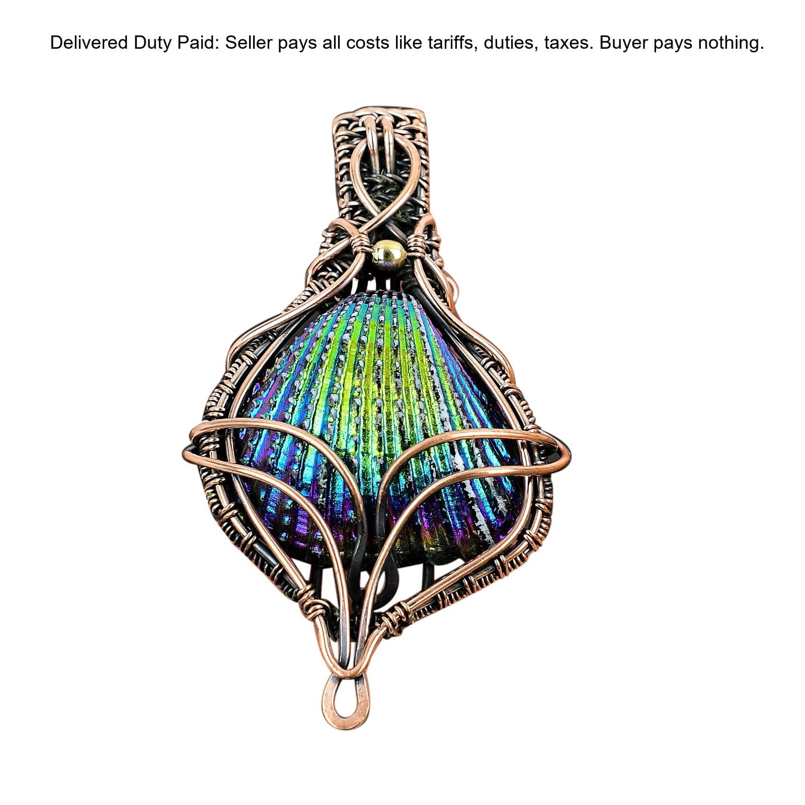 Natural Titanium Coated Shell No Stone Wire Wrapped Mother New Pendant Copper