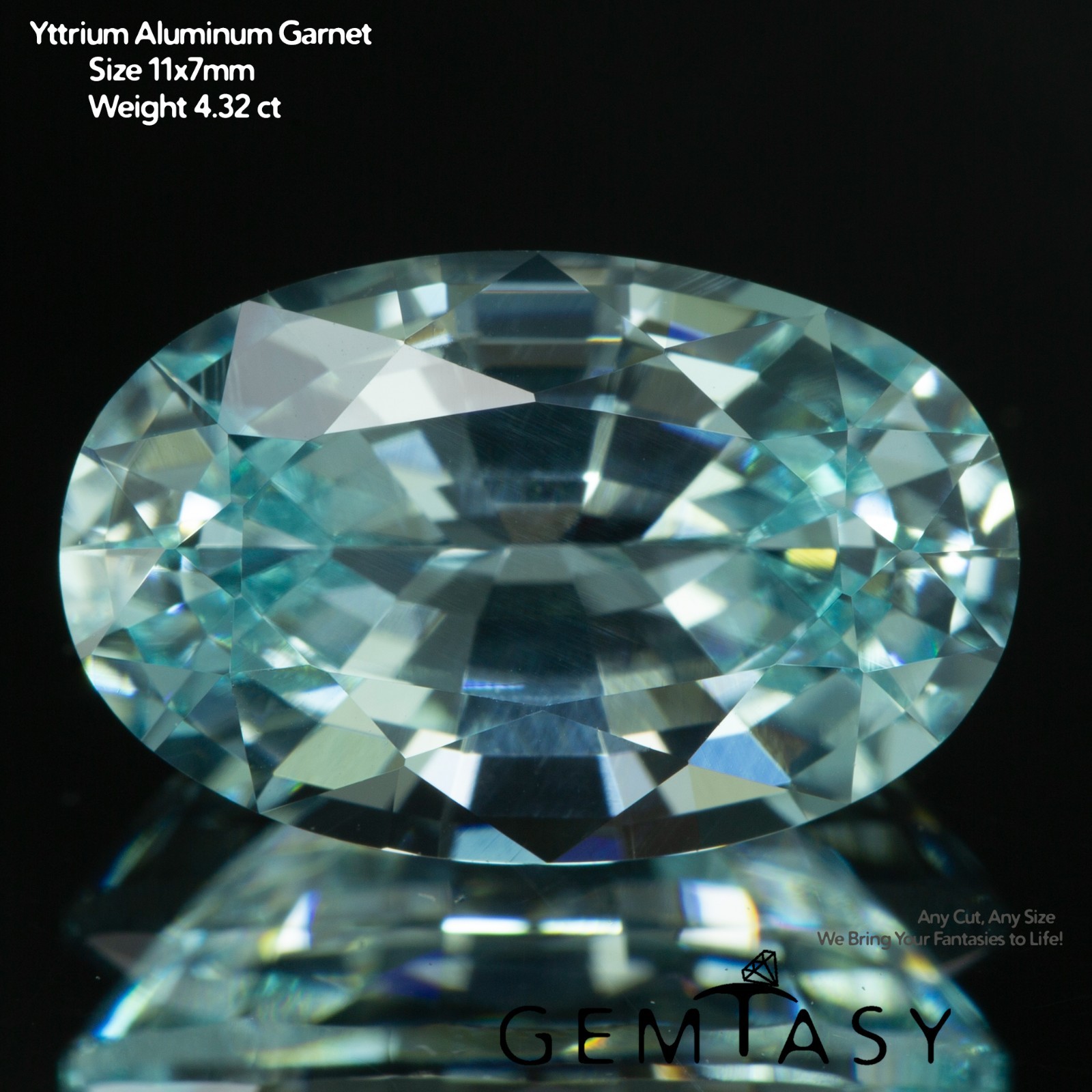 Cut stone – Aquamarine YAG Czochralski(Pulled) lab grown Oval 11x7mm 3.91-4.32ct