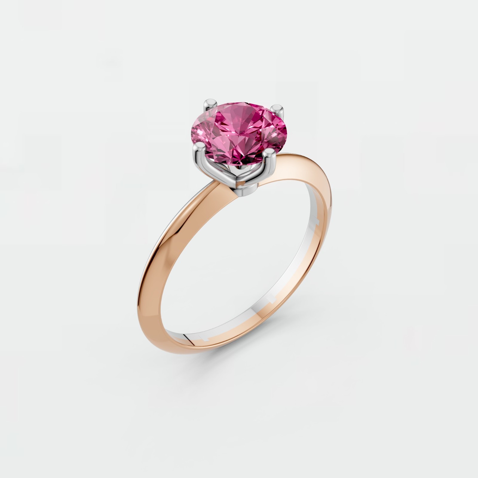 Fancy Pink Round Lab Grown Diamond Prong Basket Set Solitaire Engagement Ring