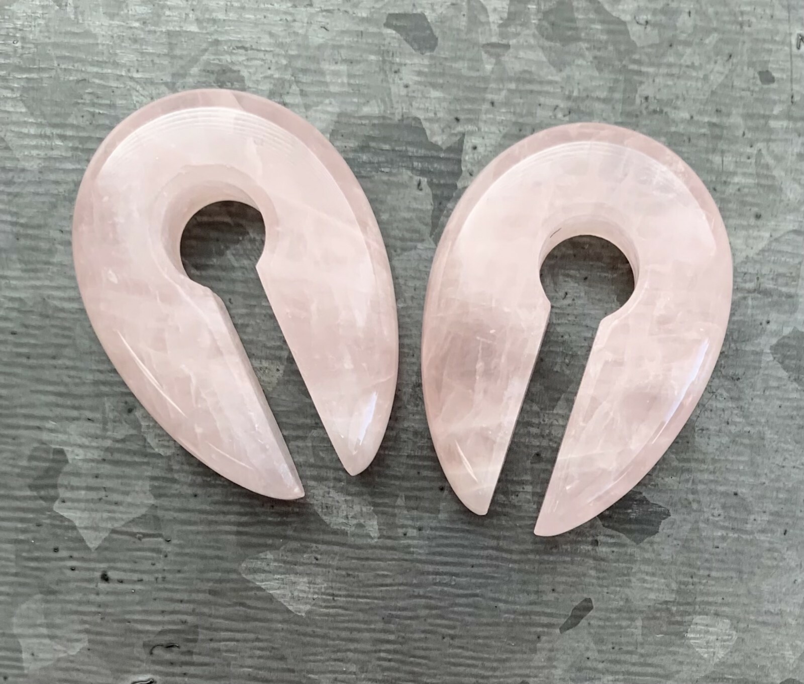 PAIR Rose Quartz Stone Keyhole Hanger Ear Weight Plug Gauge Tunnel